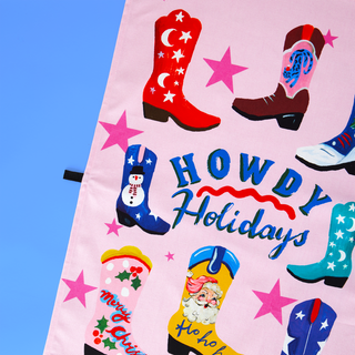 Howdy Holidays Cowboy Boot Tea Towel