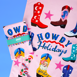 Howdy Holidays Cowboy Boot Tea Towel