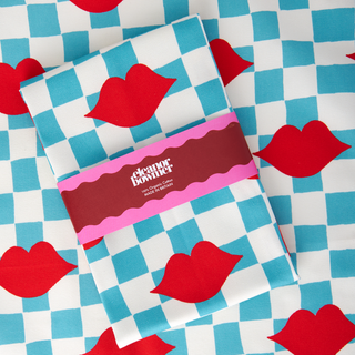 Blue Checkerboard Lips Tea Towel