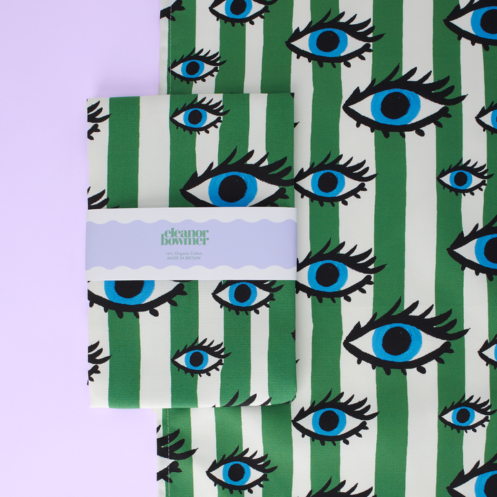 Green Striped Eye Tea Towel