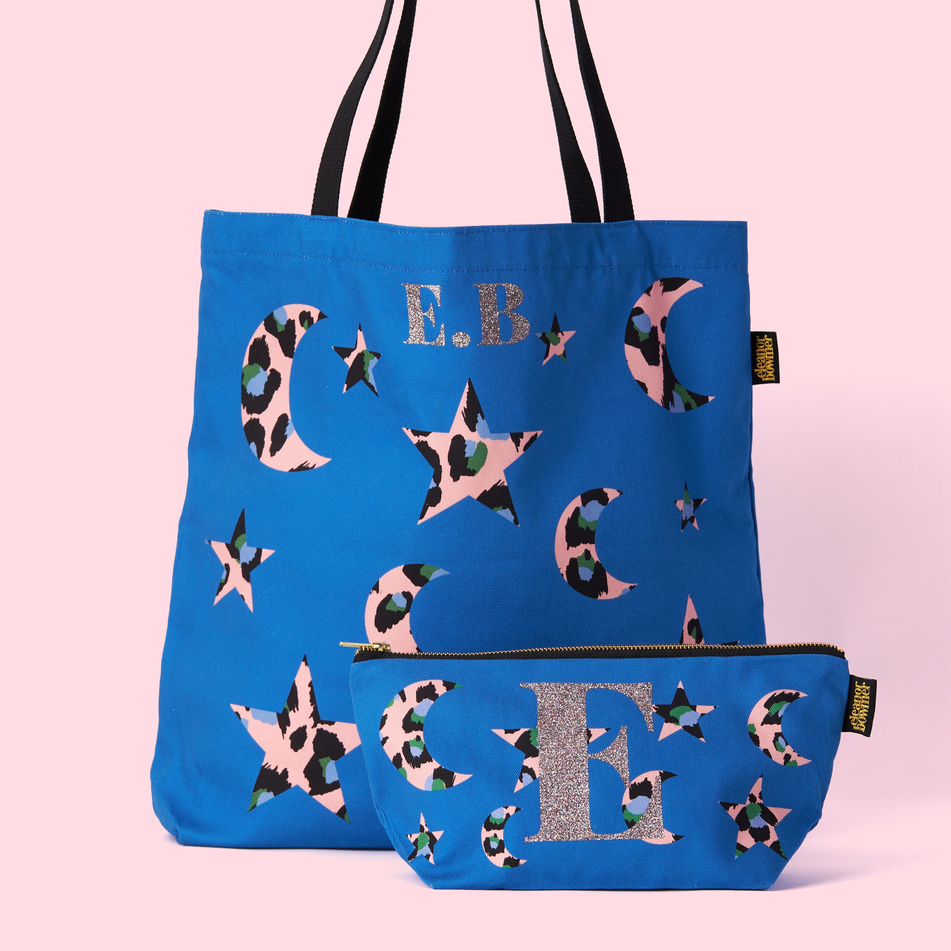 Blue Leopard Moon and Star Zip Bag Eleanor Bowmer