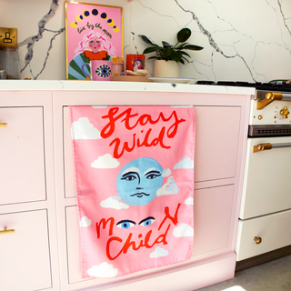 Stay Wild Moon Child Pink Tea Towel